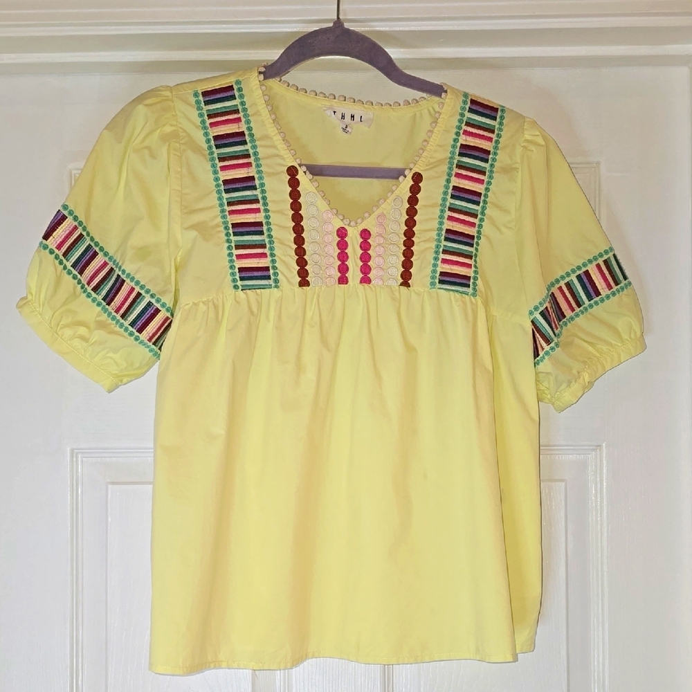 THML Yellow Boho Embroidered Blouse